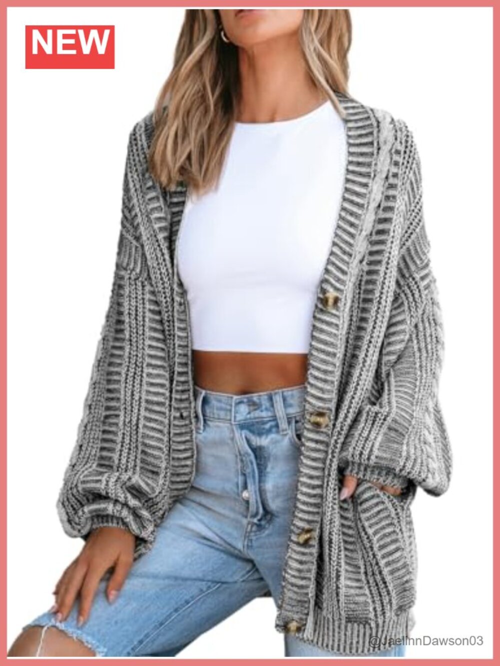 Women's Chunky Knit Open Front Cardigan Sweater with Pockets